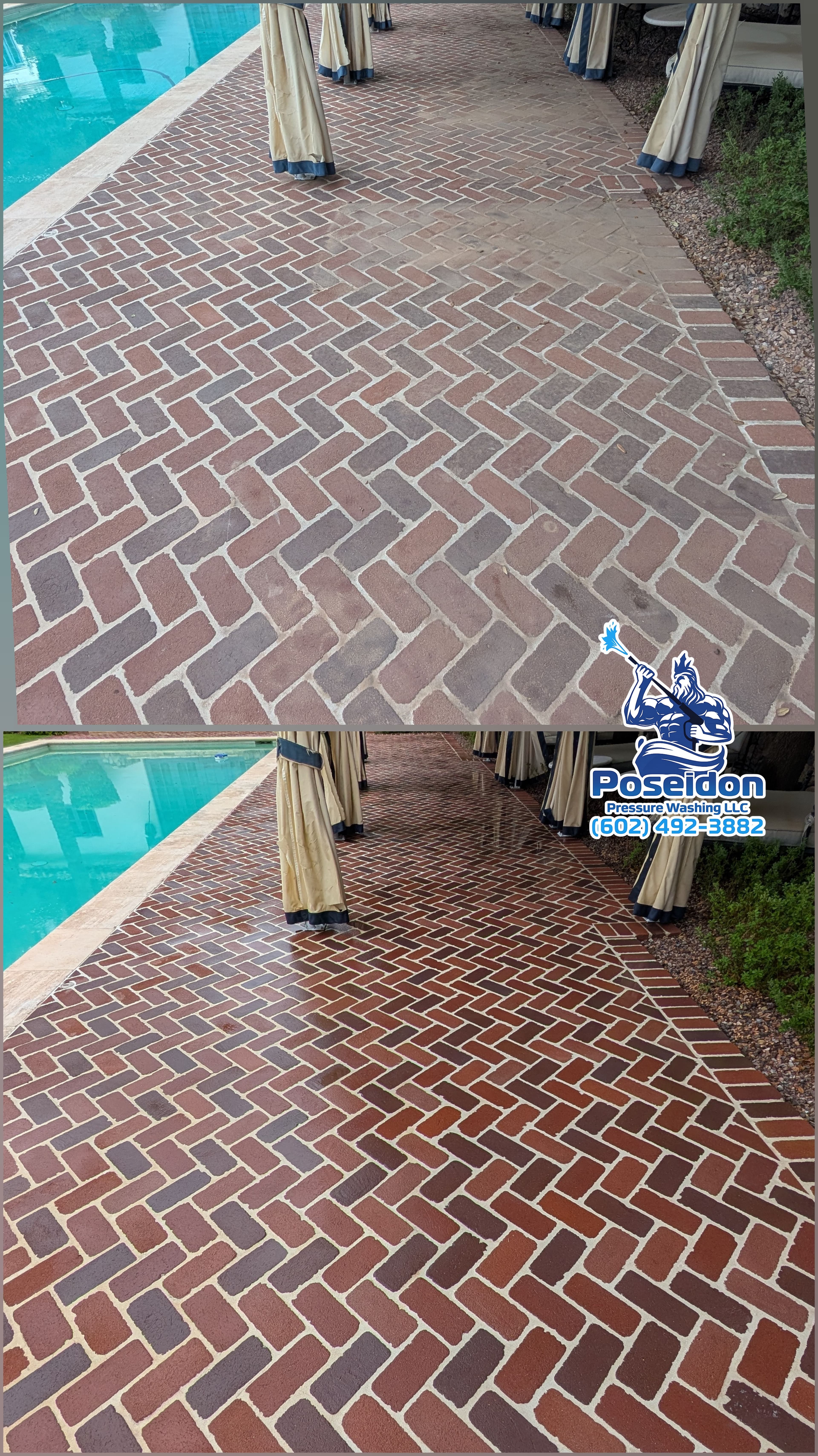 Project Poolside Brick Pavers Go From Dull to Deep Red With Just a Cleaning image
