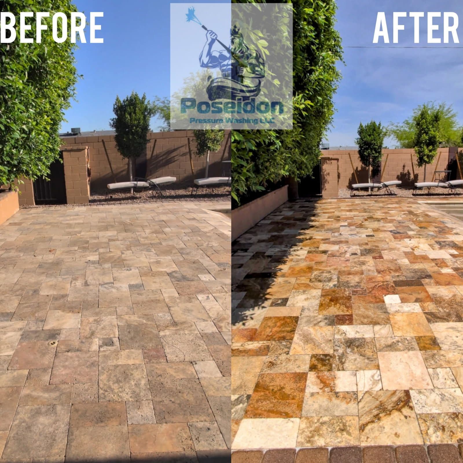 Travertine Patio Pressure Washing image